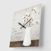 Farmhouse Shiplap Wood Live Simply Pitcher Cotton Vierkante Klok (Hoek)