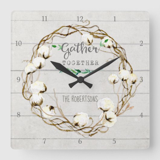 Farmhouse Shiplap Wood Rustic Gather Together Vierkante Klok (Voorkant)