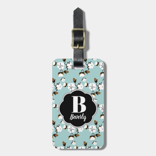Farmhouse stijl Robuuste katoenbloemen & Blauwgroe Bagagelabel (Voorkant verticaal)