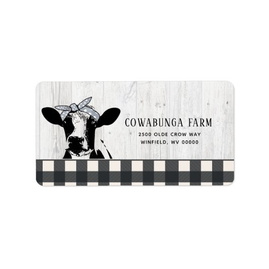 Farmhouse Style Black White Pset Koe Wood Label (Voorkant)