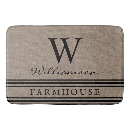 Farmhouse Style Burlap Monogramed Familienaam Badmat (Voorkant)