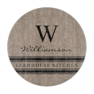 Farmhouse Style Burlap Monogramed Familienaam  Snijplank
