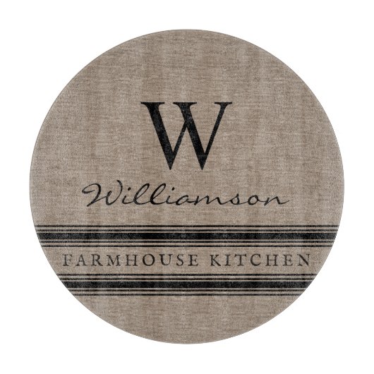 Farmhouse Style Burlap Monogramed Familienaam Snijplank (Voorkant)