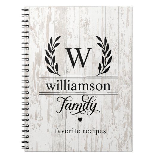 Farmhouse Style Laurel Monogram Familienaam Recipe Notitieboek (Voorkant)