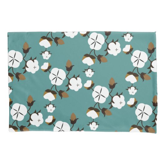 Farmhouse Style Modern Cotton Flowers & Blauwgroen Kussensloop (Voorkant-Links)