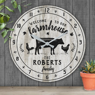 Farmhouse Style Rustin Barn Wood Koe Aangepaste na Ronde Klok