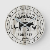Farmhouse Style Rustin Barn Wood Koe Aangepaste na Ronde Klok (Voorkant)