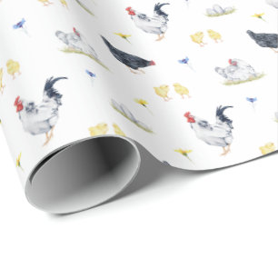 Farmhouse Style Waterverf Hens, Roosters en Chicke Cadeaupapier