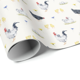 Farmhouse Style Waterverf Hens, Roosters en Chicke Cadeaupapier