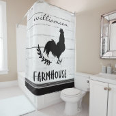 Farmhouse Style Wood Rooster Familienaam Douchegordijn (In situ)