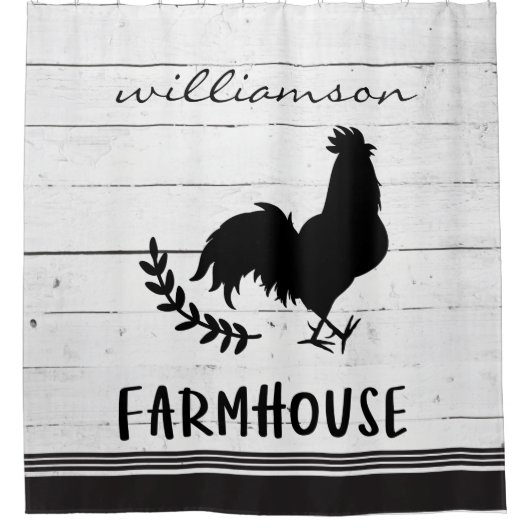 Farmhouse Style Wood Rooster Familienaam Douchegordijn (Voorkant)
