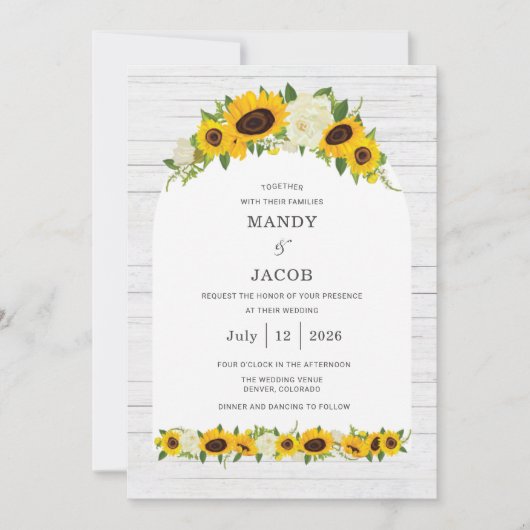 Farmhouse Sunflower Rustic Digital Wedding Kaart (Voorkant)