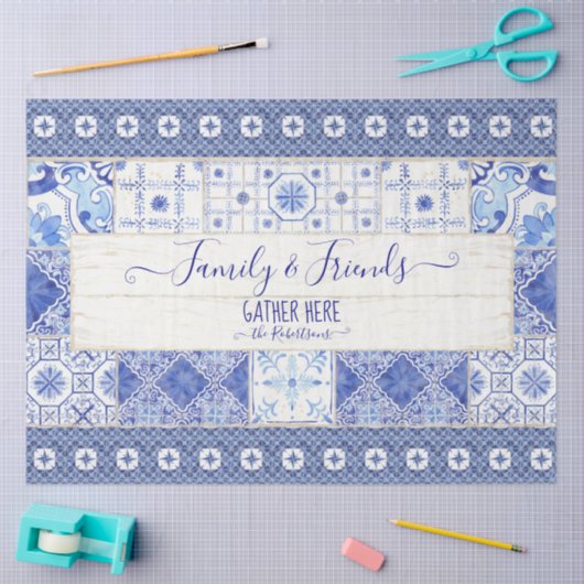 Farmhouse Tile Blue White Familie verzamelt ontkop Tissuepapier (Craft)