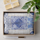 Farmhouse Tile Blue White Rustic Wood Decoupage Tissuepapier (Geschenk)