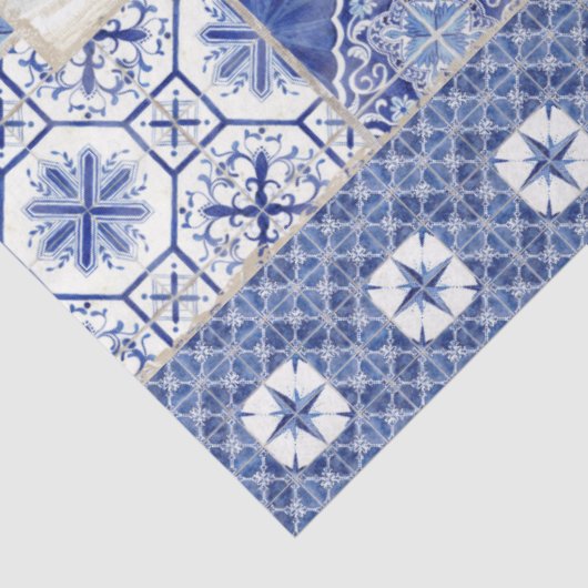 Farmhouse Tile Blue White Rustic Wood Decoupage Tissuepapier (Detail)