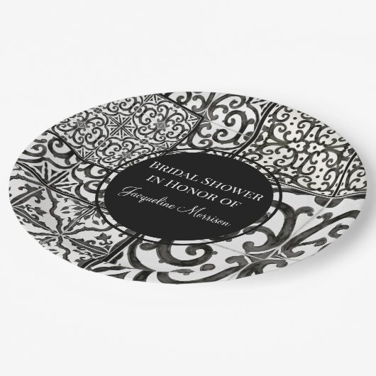 Farmhouse Tile Pattern Black White Vrijgezellenfee Papieren Bordje (Gekanteld)