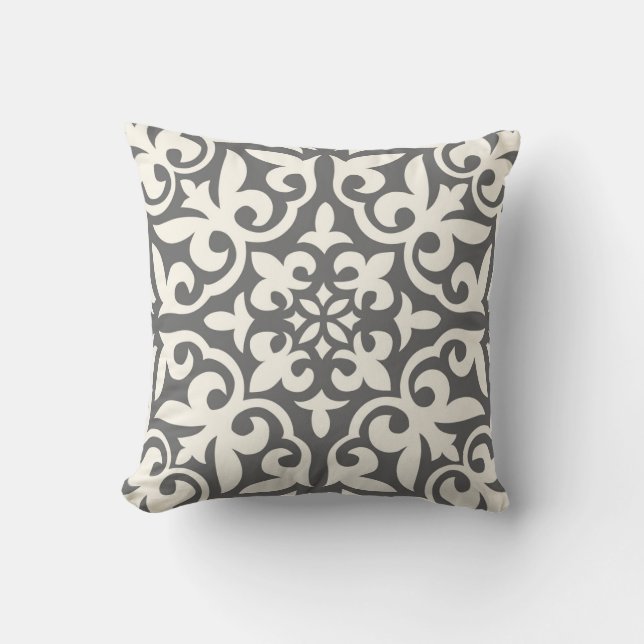 Farmhouse Tile Pillow in Grey & Cream/off-white Kussen (Voorkant)