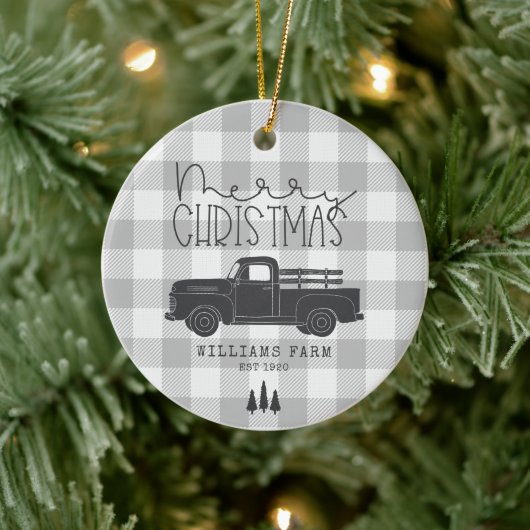 Farmhouse Truck Family Name & Year EST Keramisch Ornament (Boom)