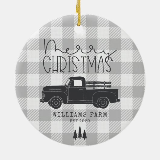 Farmhouse  Truck Family Name & Year EST Keramisch Ornament (Achterkant)