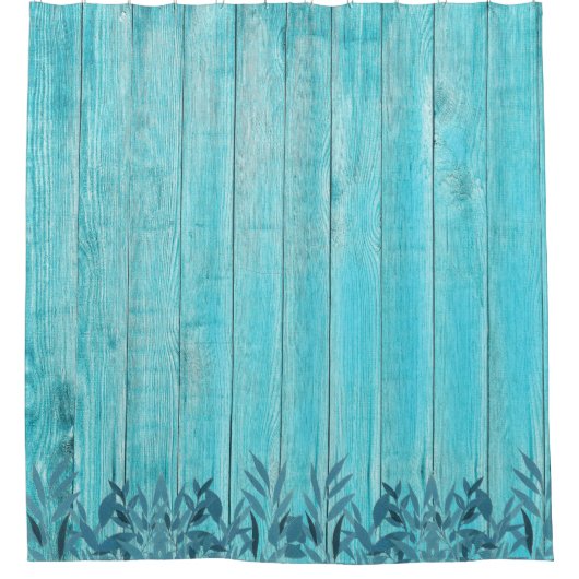 Farmhouse Turquoise Distress Wood Blue Foliage Douchegordijn (Voorkant)