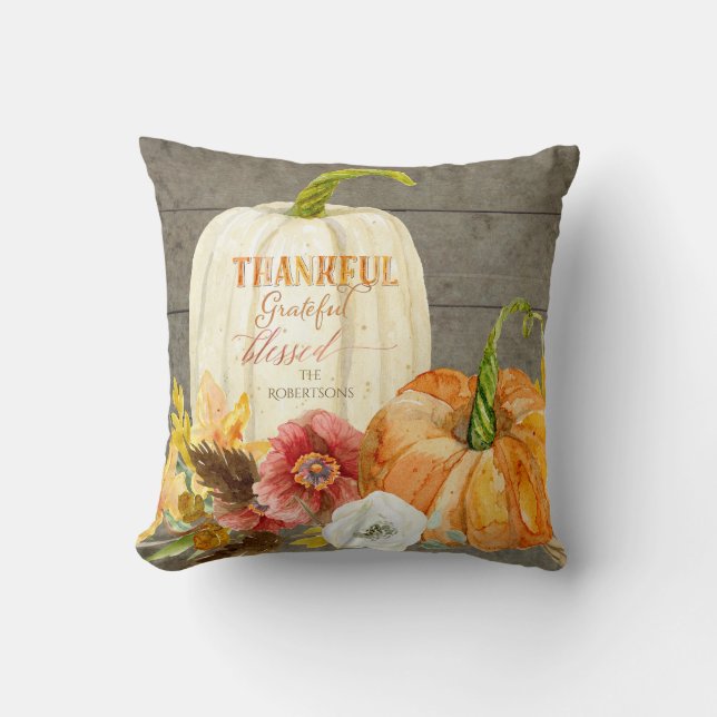 Farmhouse Typografie Pumpkin Red Poppy Herfst Wood Kussen (Voorkant)