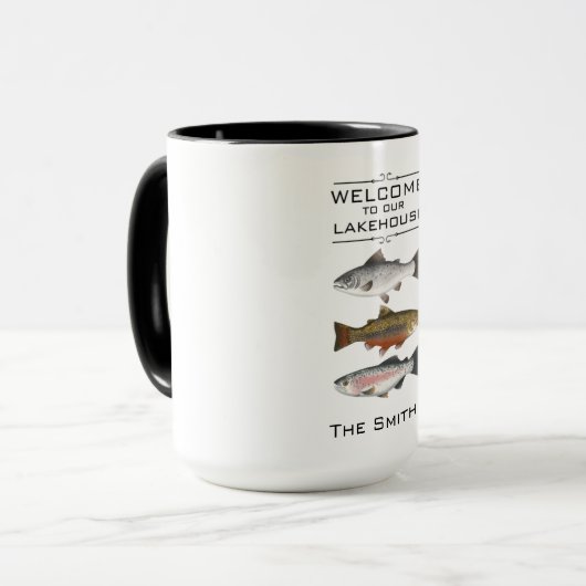 Farmhouse Welkom bij onze Lakehouse Fish Coffee Mo Mok (Voorkant links)