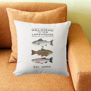 Farmhouse Welkom bij onze Lakehouse Fish Pillow Kussen