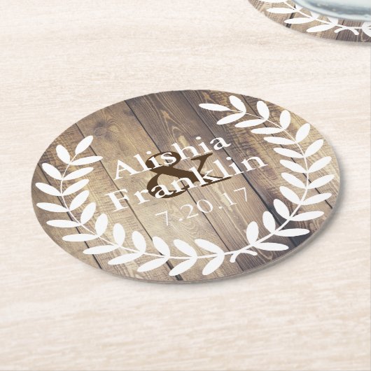 Farmhouse White Laurels Bride & Groom Weddenschap  Ronde Kartonnen Onderzetter (Gebogen)