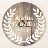 Farmhouse White Laurels Bride & Groom Weddenschap  Ronde Kartonnen Onderzetter (Voorkant)