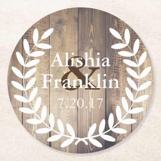 Farmhouse White Laurels Bride & Groom Weddenschap  Ronde Kartonnen Onderzetter (Voorkant)