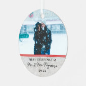 Farmhouse Wood Eerste Kerstmis Foto Meta Metalen Ornament (Voorkant links)