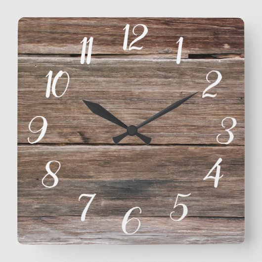 Farmhouse Wood Print Clock Vierkante Klok (Voorkant)