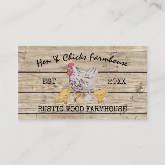 Farmhouse Wooden Rustic Chicks Hen Visitekaartje (Voorkant)