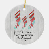 Farmhouse Woodsy Stocking New Baby Family of Three Keramisch Ornament (Voorkant)