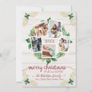 Farmhouse Wreate kerstscript met familiefoto's Feestdagenkaart