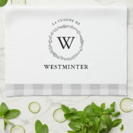 Farmhouse Wreath Grey Check Personated Family Theedoek