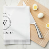 Farmhouse Wreath Grey Check Personated Family Theedoek (Quarter Fold)