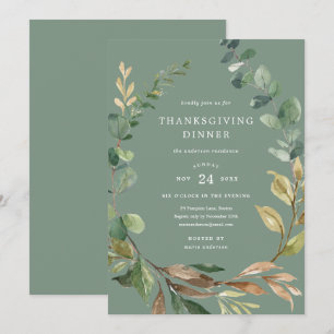 Farmhouse Wreath Thanksgiving Dinner Invitation Kaart