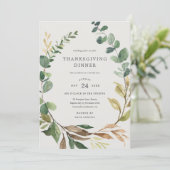Farmhouse Wreath Thanksgiving Dinner Invitation Kaart (Staand voorkant)