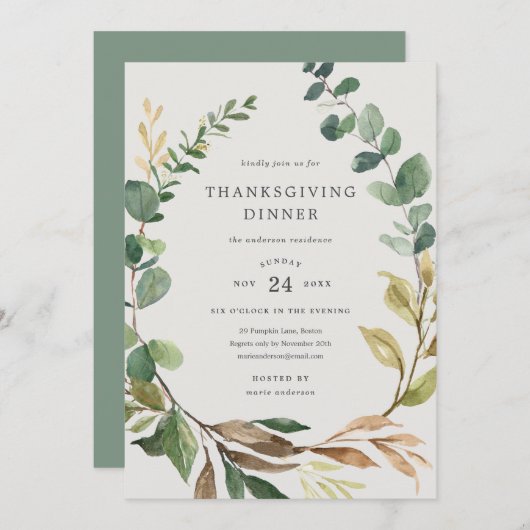 Farmhouse Wreath Thanksgiving Dinner Invitation Kaart (Voorkant / Achterkant)