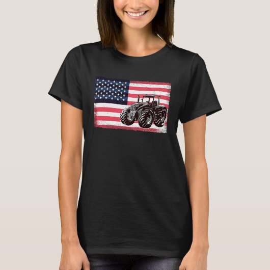 Farming Truck Driver Tractors USA American Flag Fa T-shirt (Voorkant)