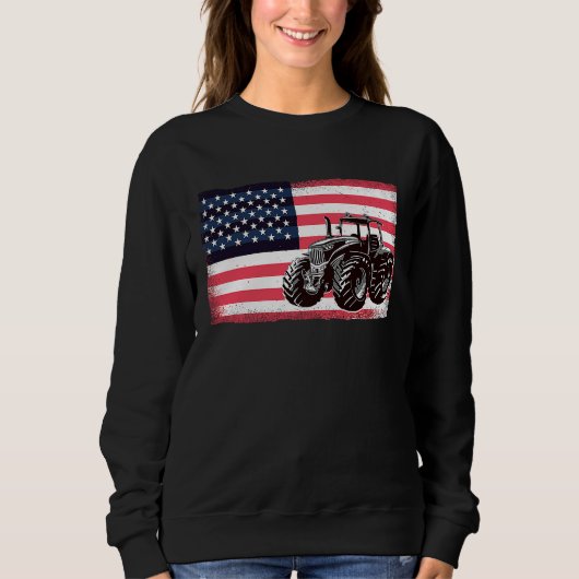 Farming Truck Driver Tractors USA American Flag Fa Trui (Voorkant)