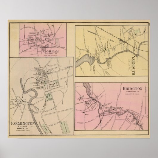 Farmington, Gorham, Yarmouth, Bridgton Map Poster (Voorkant)
