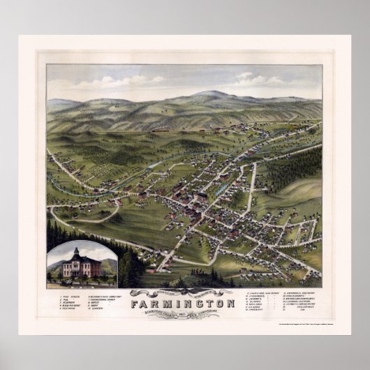 Farmington, NH Panoramic Map - 1877 Poster (Voorkant)
