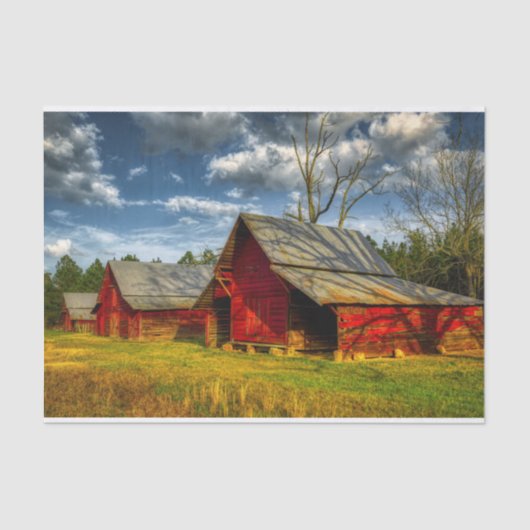 Farmland met een reeks rode Barns Tissuepapier (Voorkant)