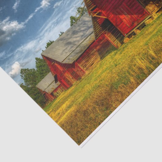 Farmland met een reeks rode Barns Tissuepapier (Detail)