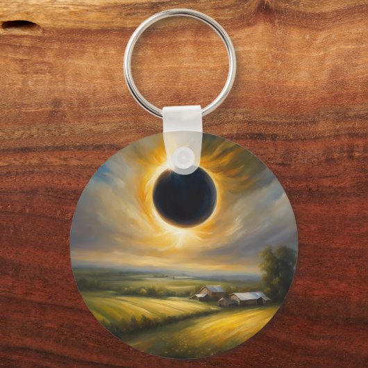 Farmland Solar Eclipse Tekst toevoegen Aangepaste  Sleutelhanger (Voorkant)