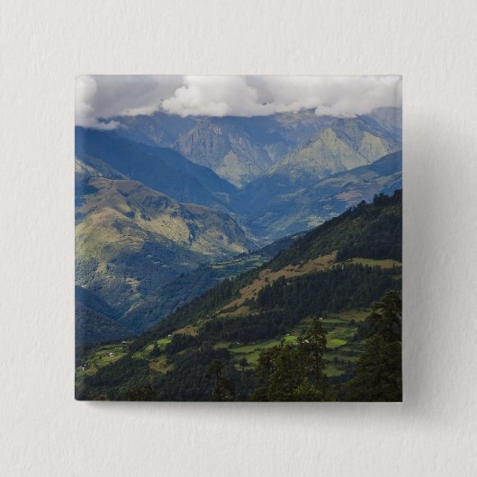 Farmlands en dorp in de Himalaya Vierkante Button 5,1 Cm (Voorkant)