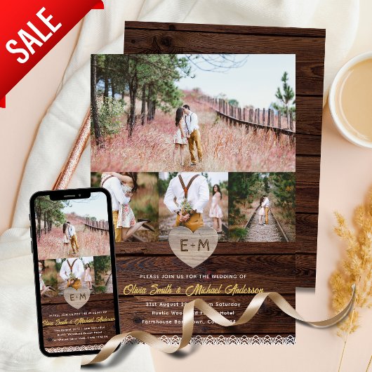 Farmouse bruiloft | Rustieke Houten Kant Fotocolla Kaart