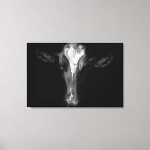 Farms   B&W Cow Head Shot Canvas Afdruk